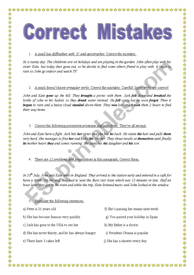 Correct Grammatical Mistakes,  Key included