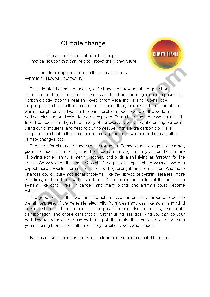 Climate change worksheet