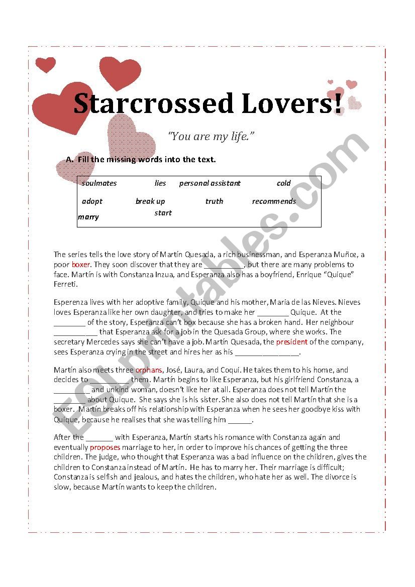 Starcrossed Lovers worksheet
