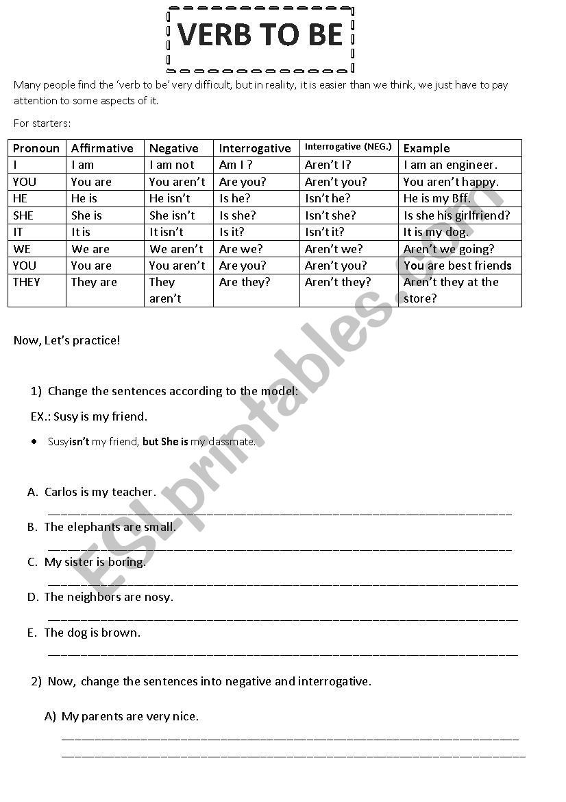 Verb to be Present worksheet