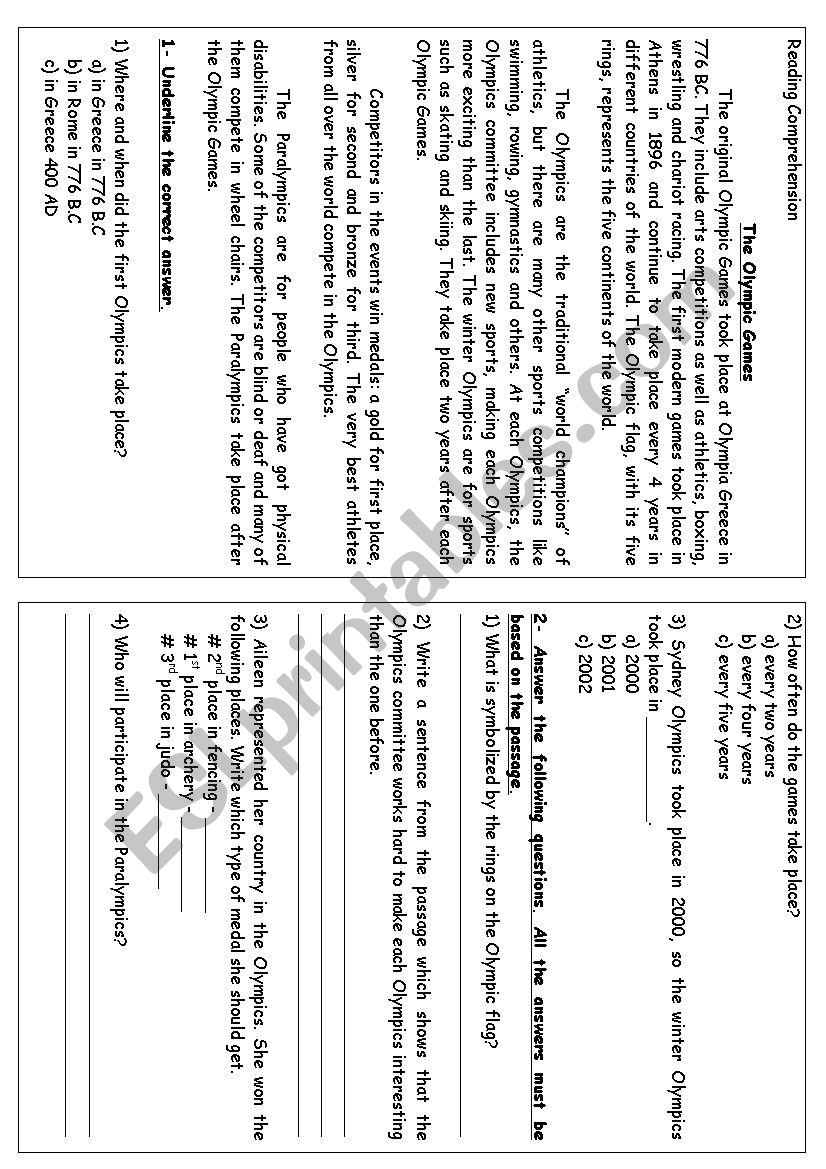 Olympics worksheet