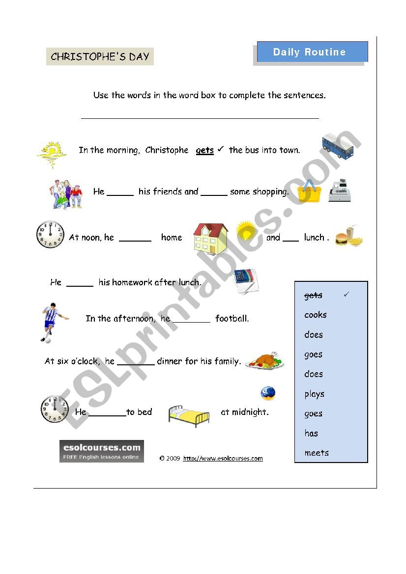 routines worksheet