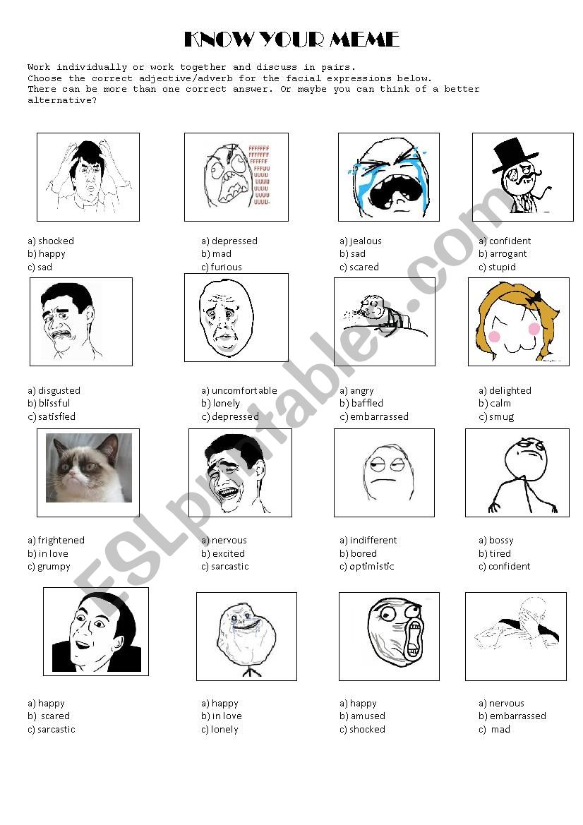know your meme worksheet