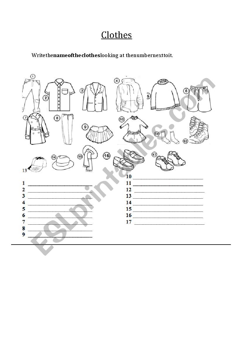 Clothes Review worksheet