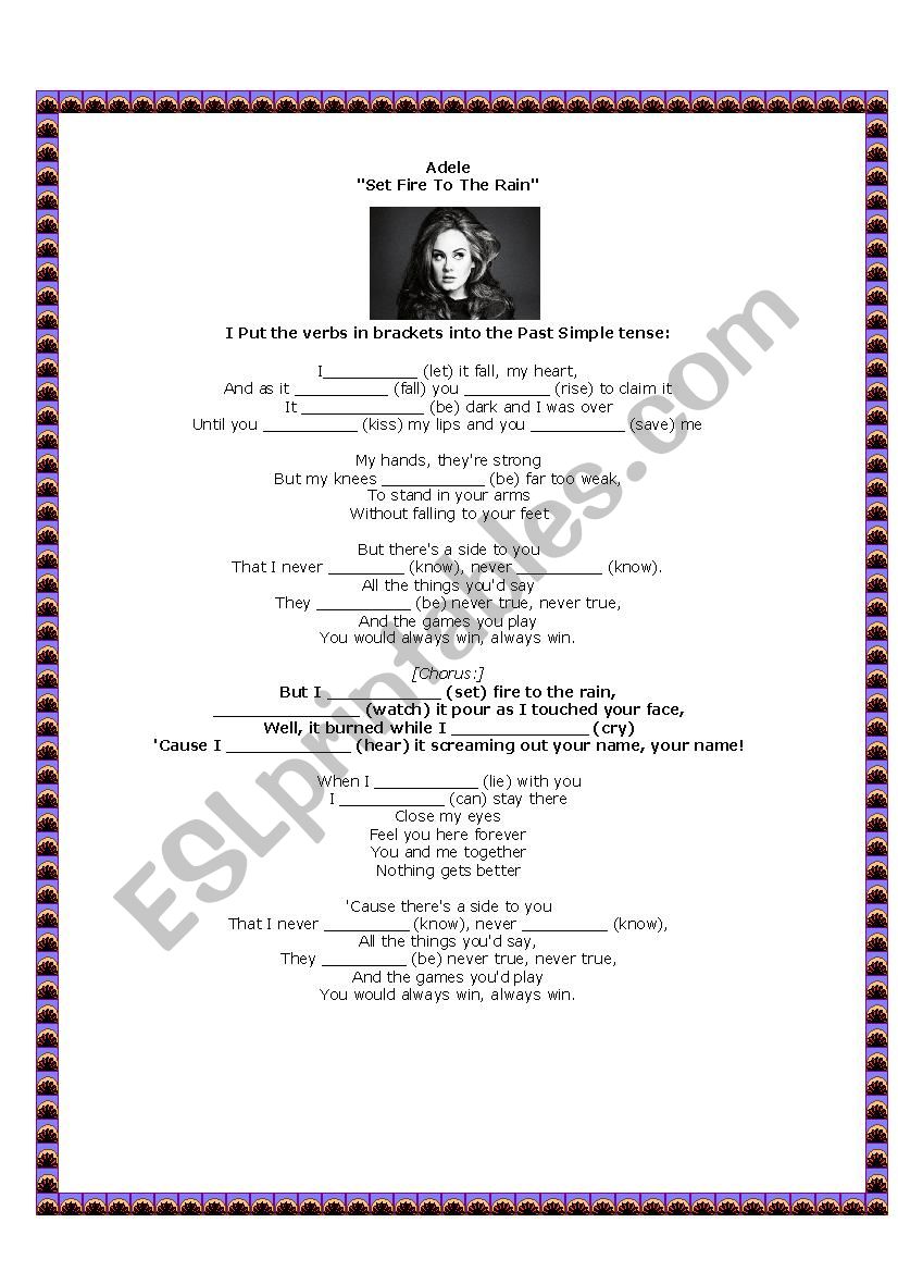 Set Fire to the Rain - Adele worksheet