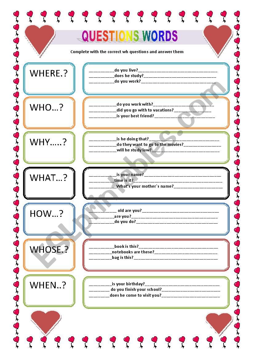 QUESTIONS WORDS worksheet