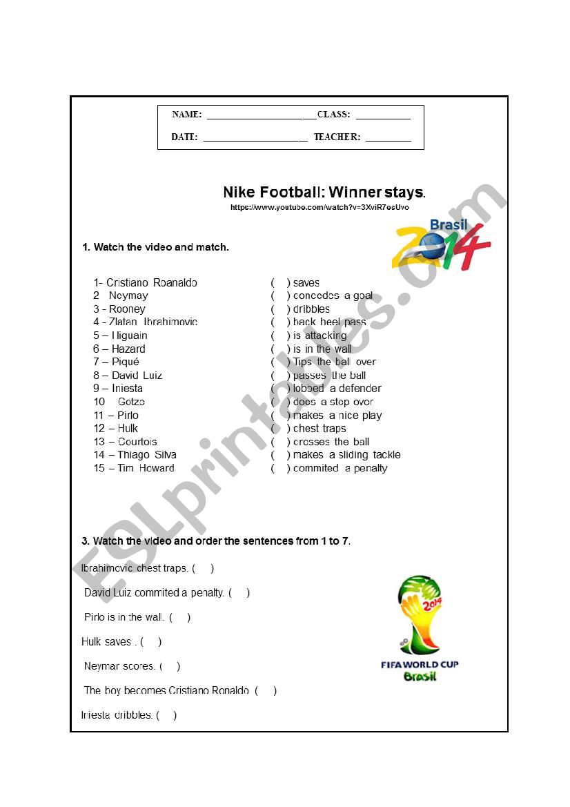World Cup 2014 - Nike video  worksheet