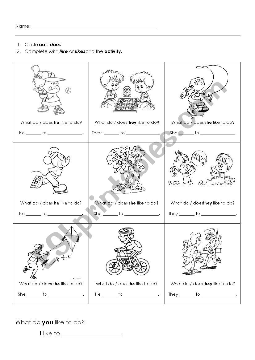Likes with Do and Does worksheet