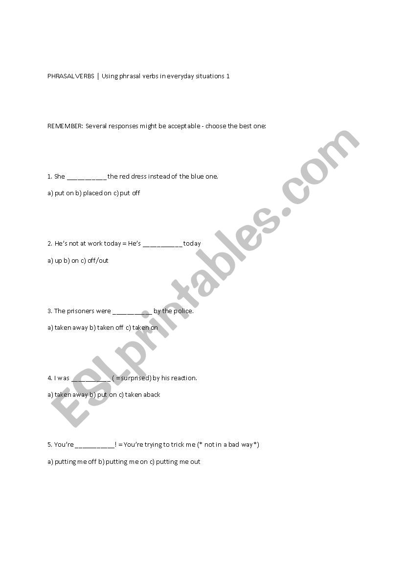 Phrasal verb 1 worksheet