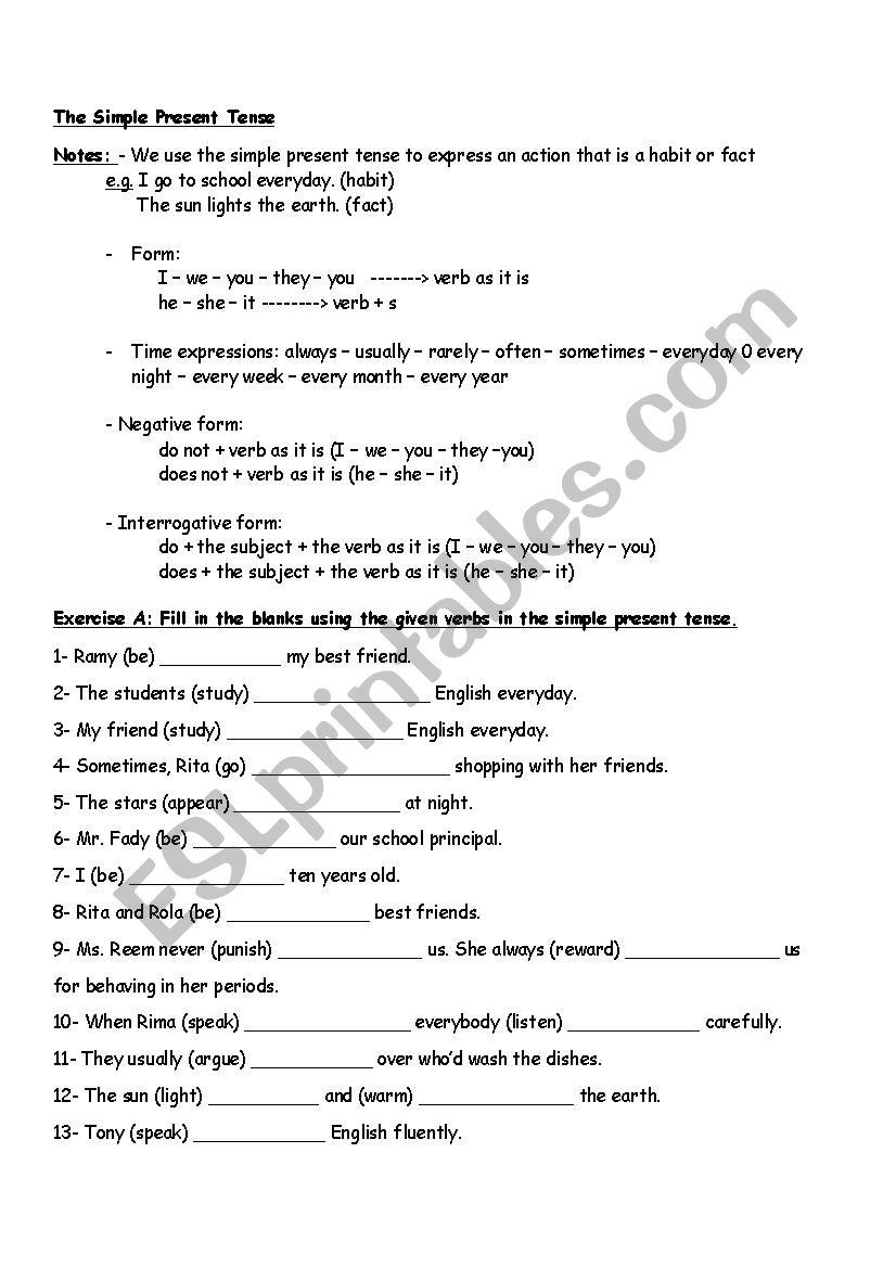 The Simple Present Tense worksheet