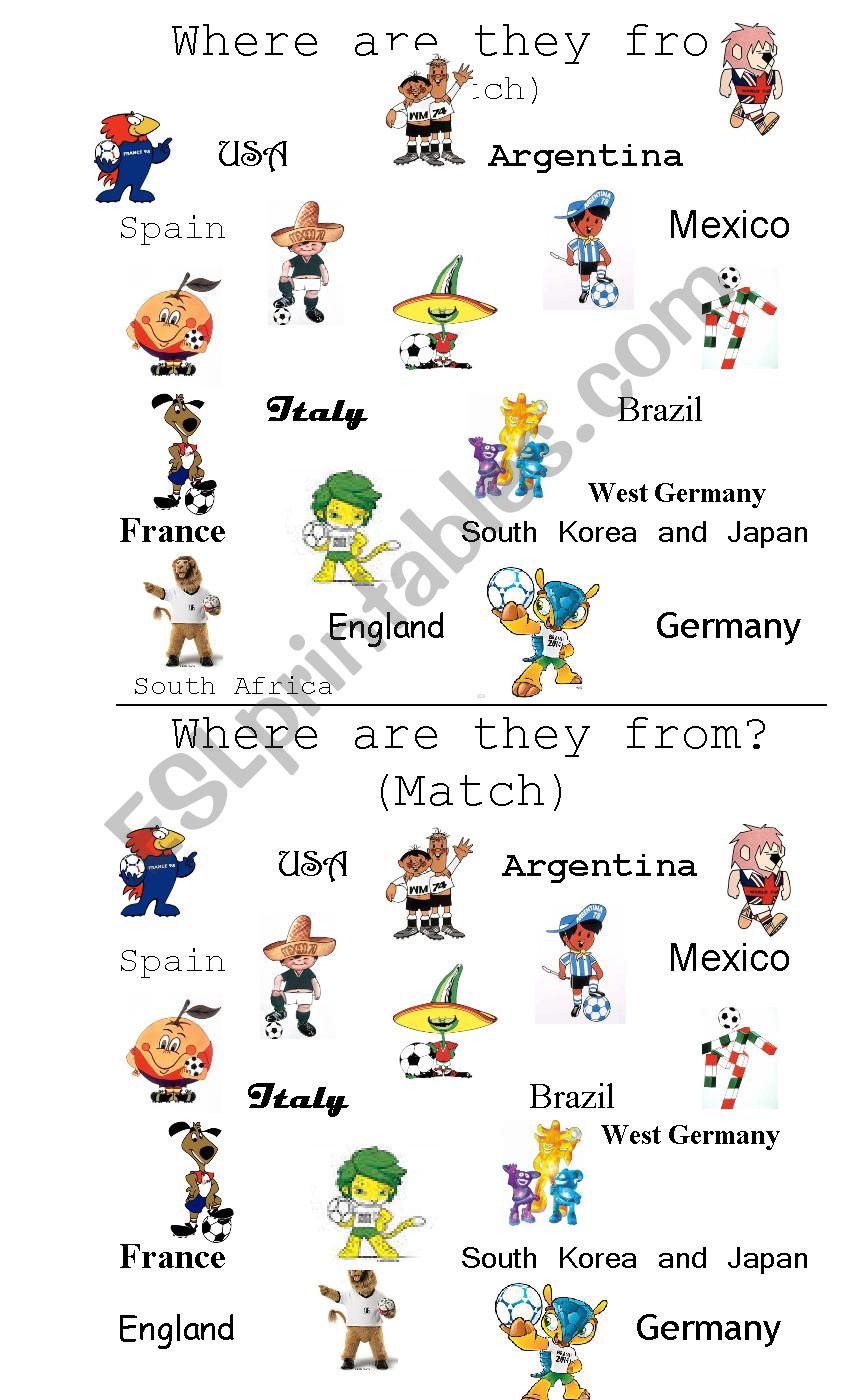 World cup mascots worksheet
