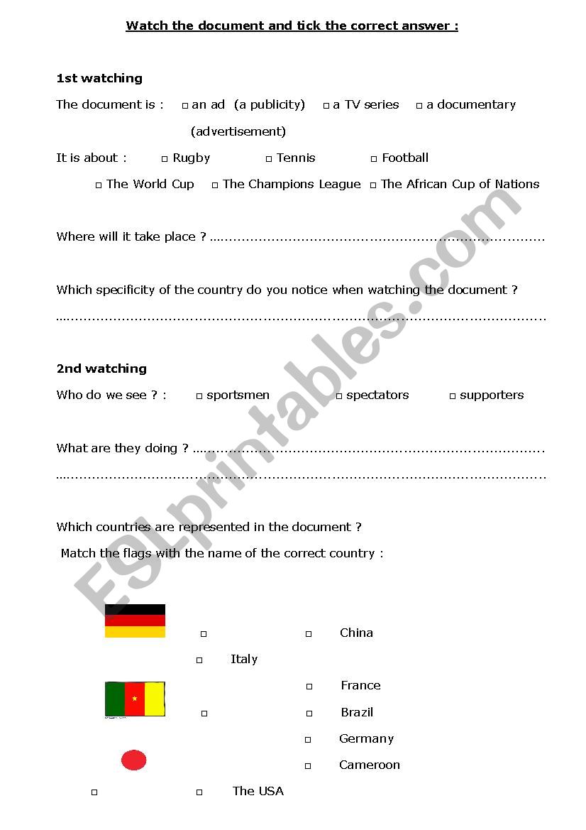 World Cup Advertisement  worksheet