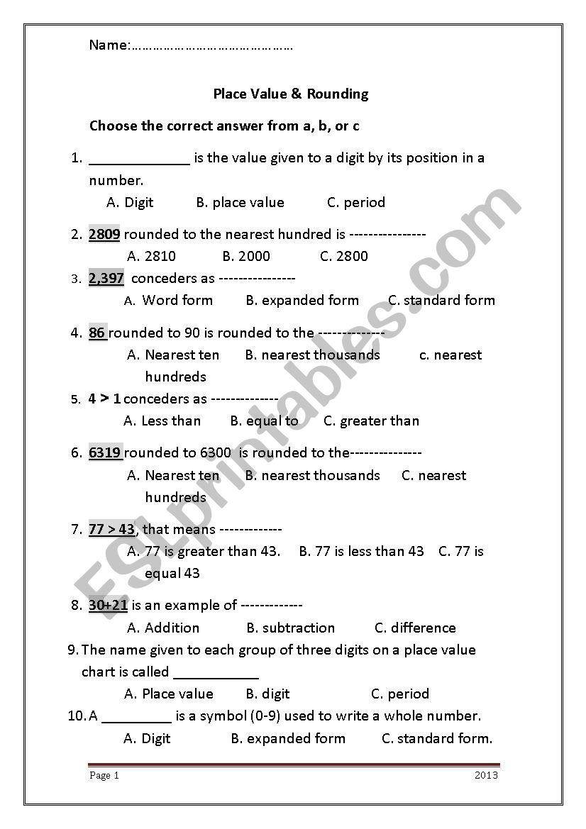 Addition and rounding worksheet