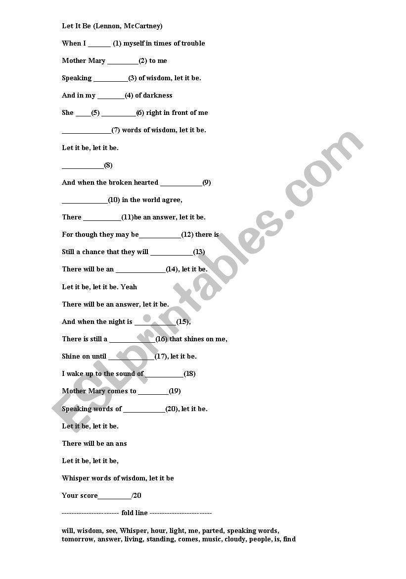 Let It be worksheet