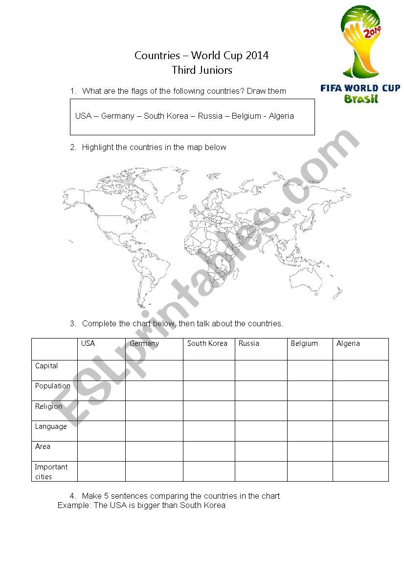 Countries - World Cup 2014 worksheet