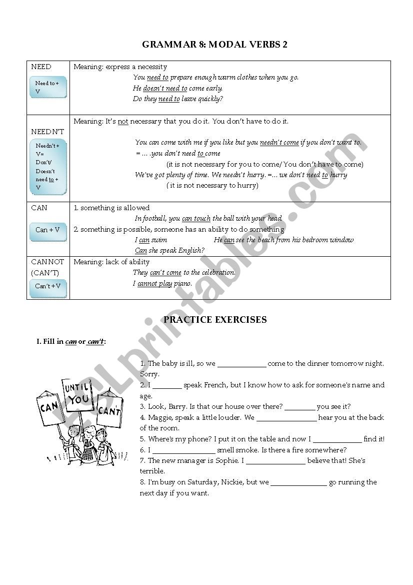 esl grammar modal verbs exercises