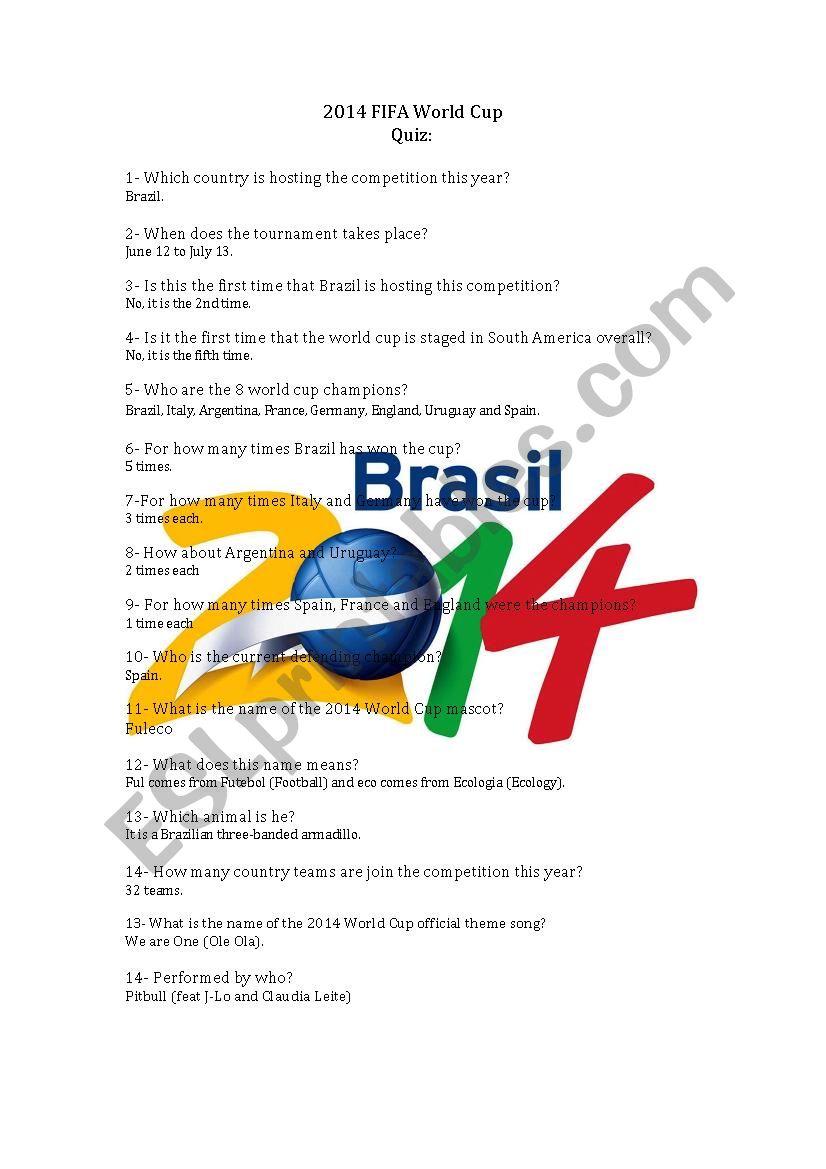 2014 FIFA World Cup Quiz worksheet