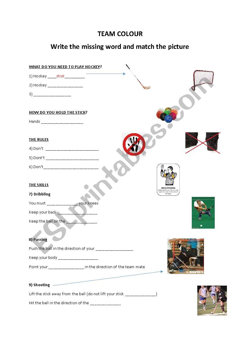 How to play hockey worksheet