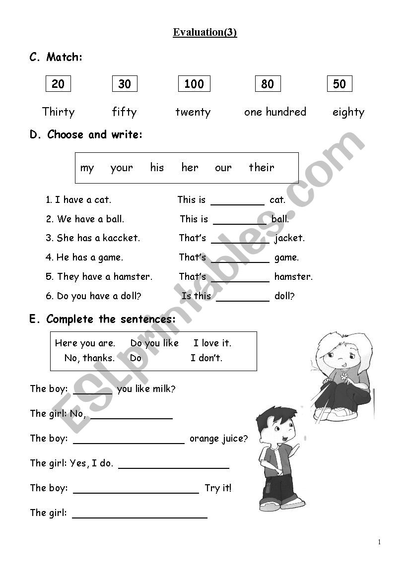 Evaluation 3 worksheet