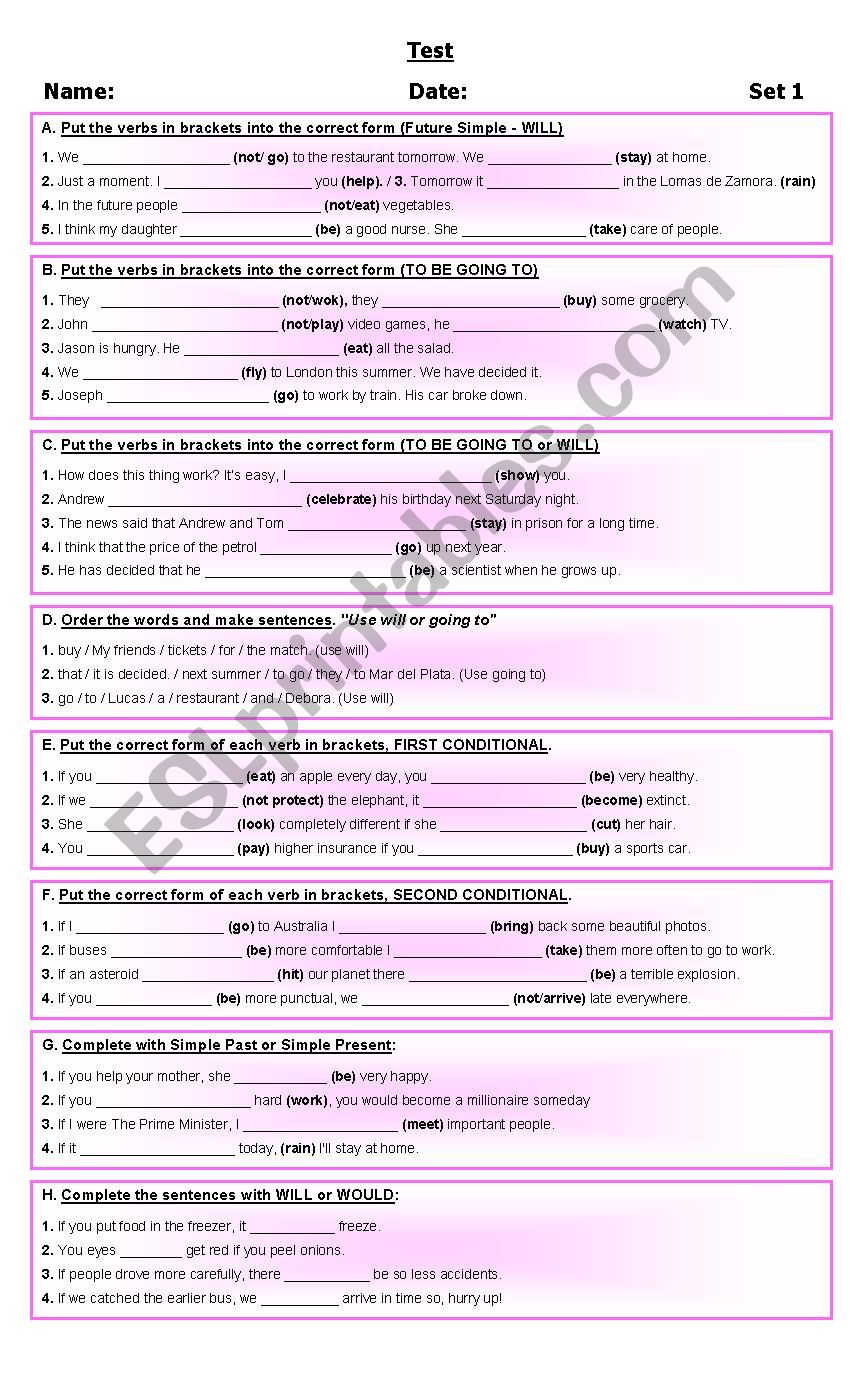 test future - will - going to and conditionals