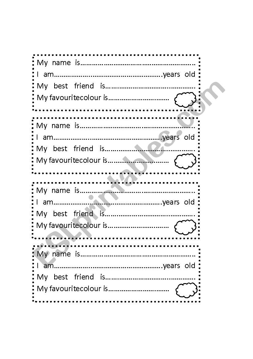 Presentation Card worksheet