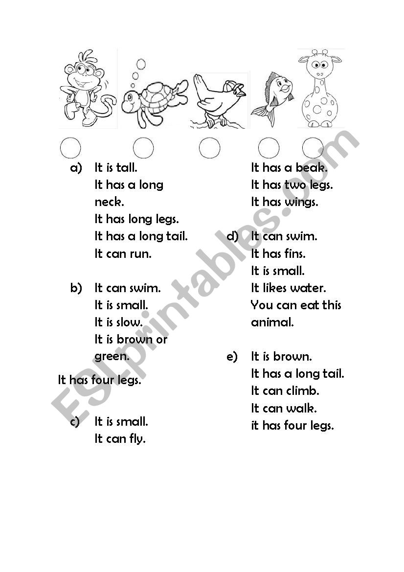 animals description worksheet