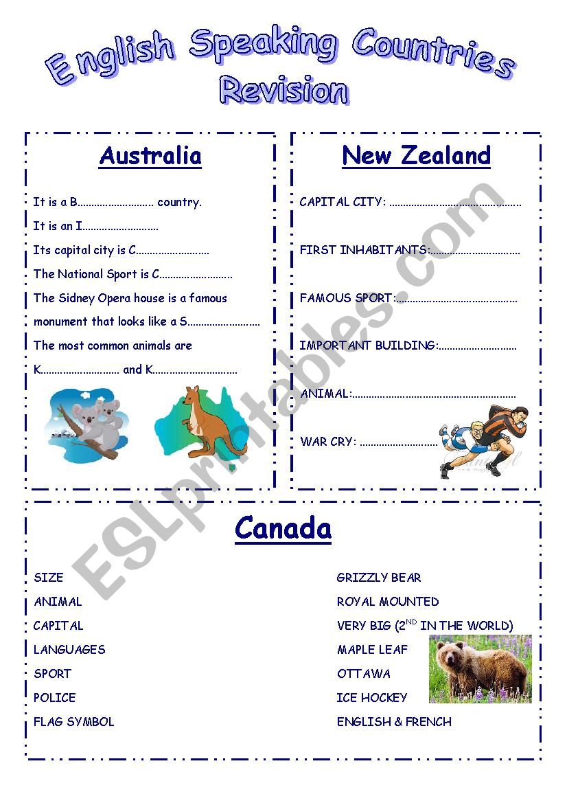 English Speaking Countries worksheet