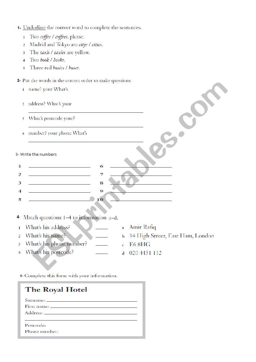 basic activities worksheet