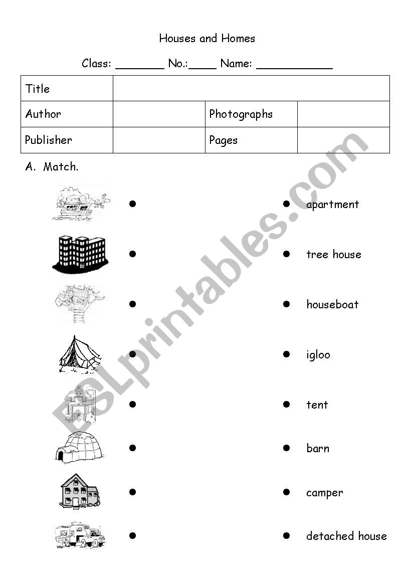 Houses and Homes worksheet