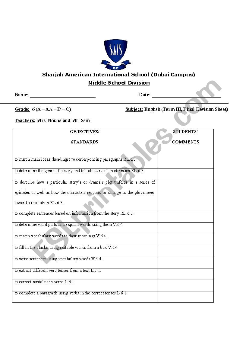 Mixed Revision Sheet worksheet