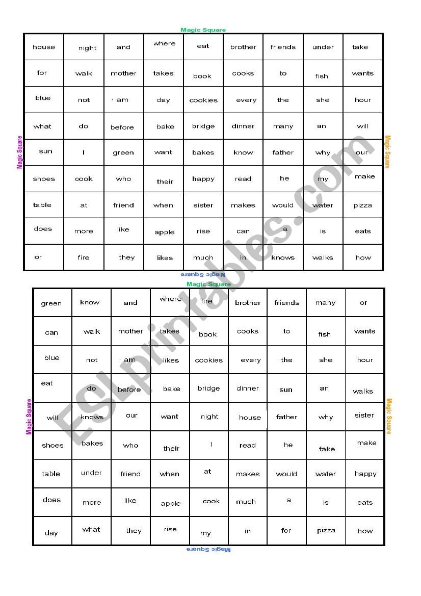 bingo game to check structure worksheet