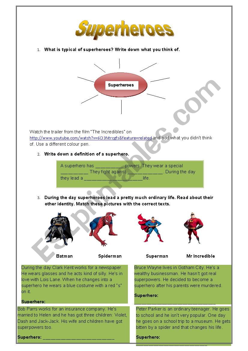 Superheroes worksheet