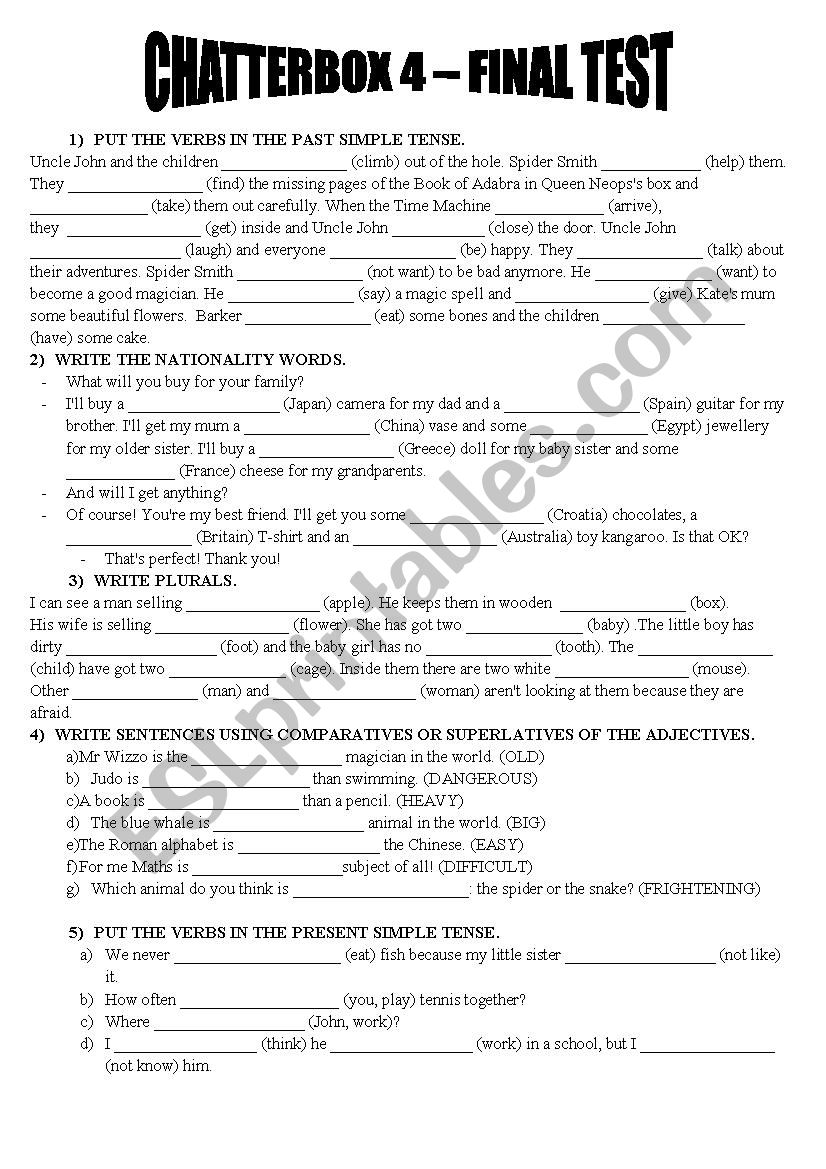 Chatterbox 4 - Final test worksheet