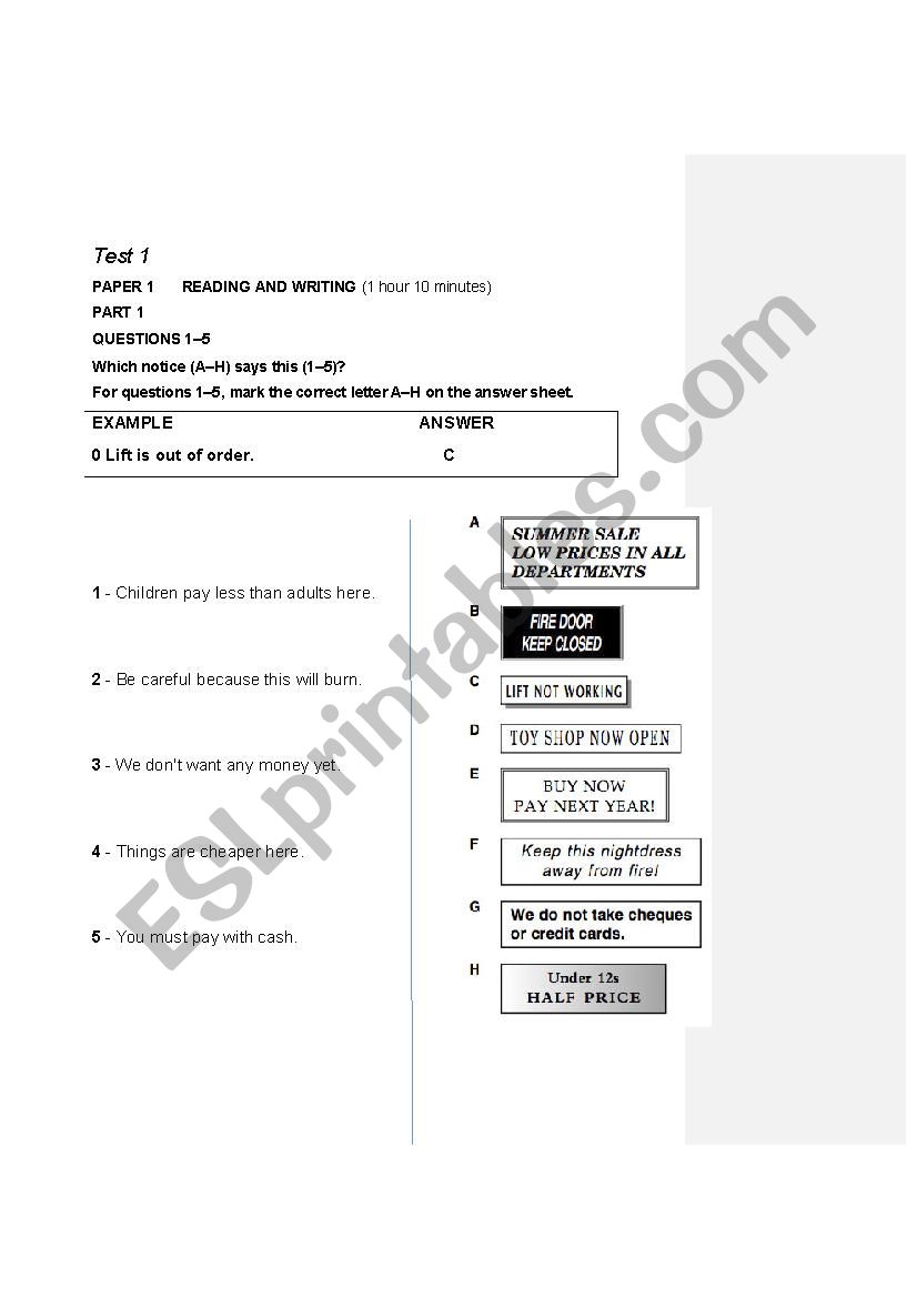 KET  exam worksheet