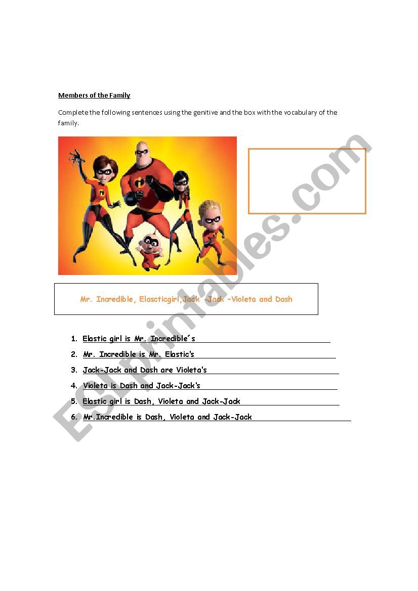 Members of the Family  worksheet