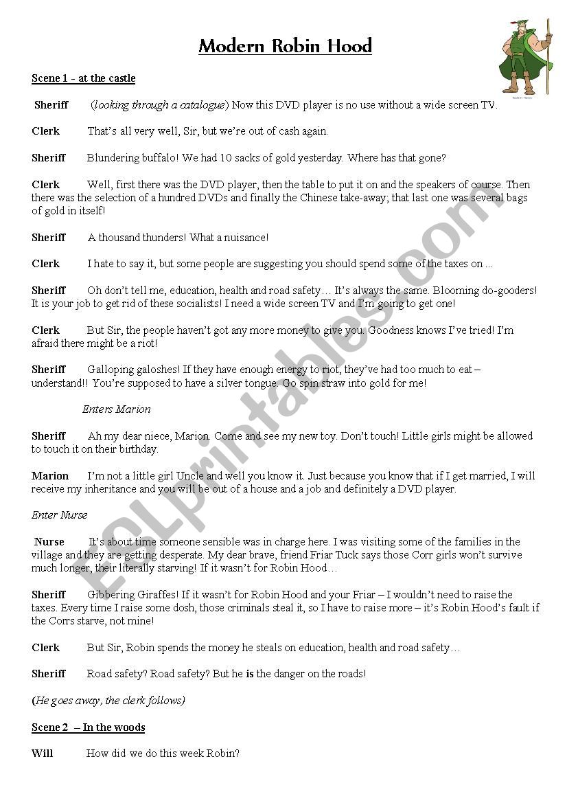 Modern Robin Hood Play worksheet