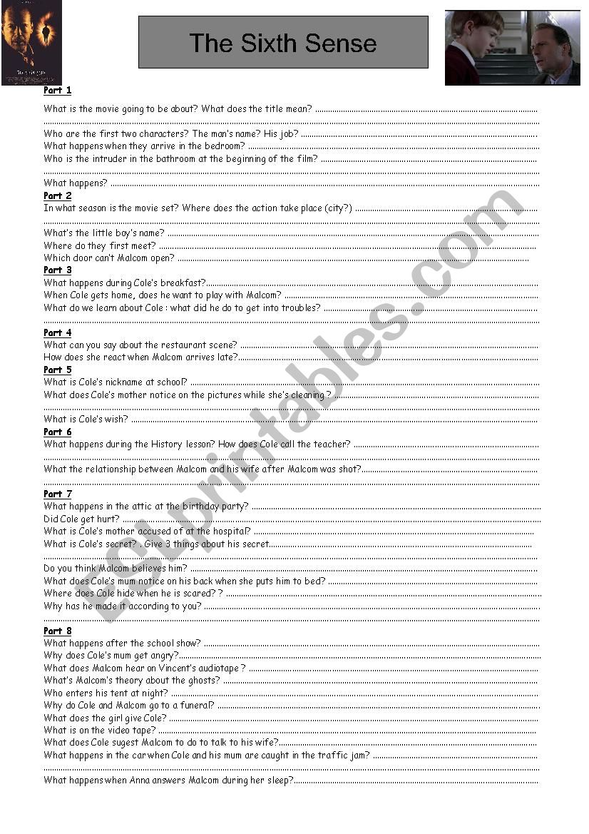 The Sixth Sense worksheet