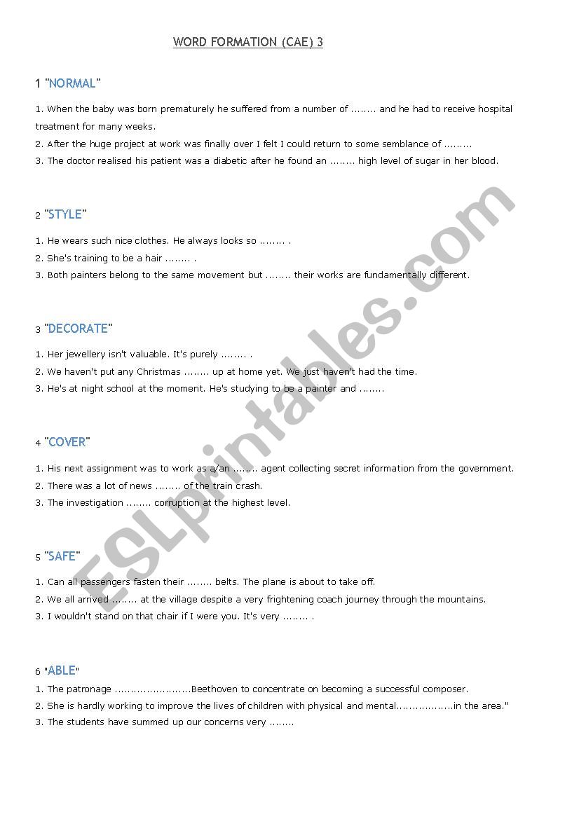 WORD FORMATION (CAE) 3 worksheet