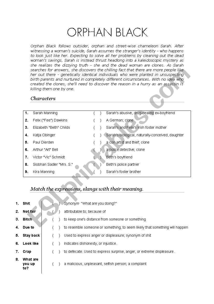Orphan Black worksheet