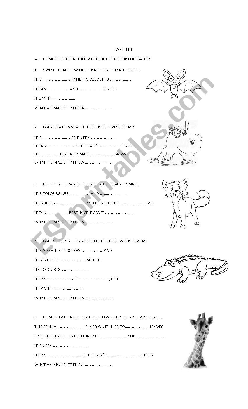 ANIMALS RIDDLES worksheet