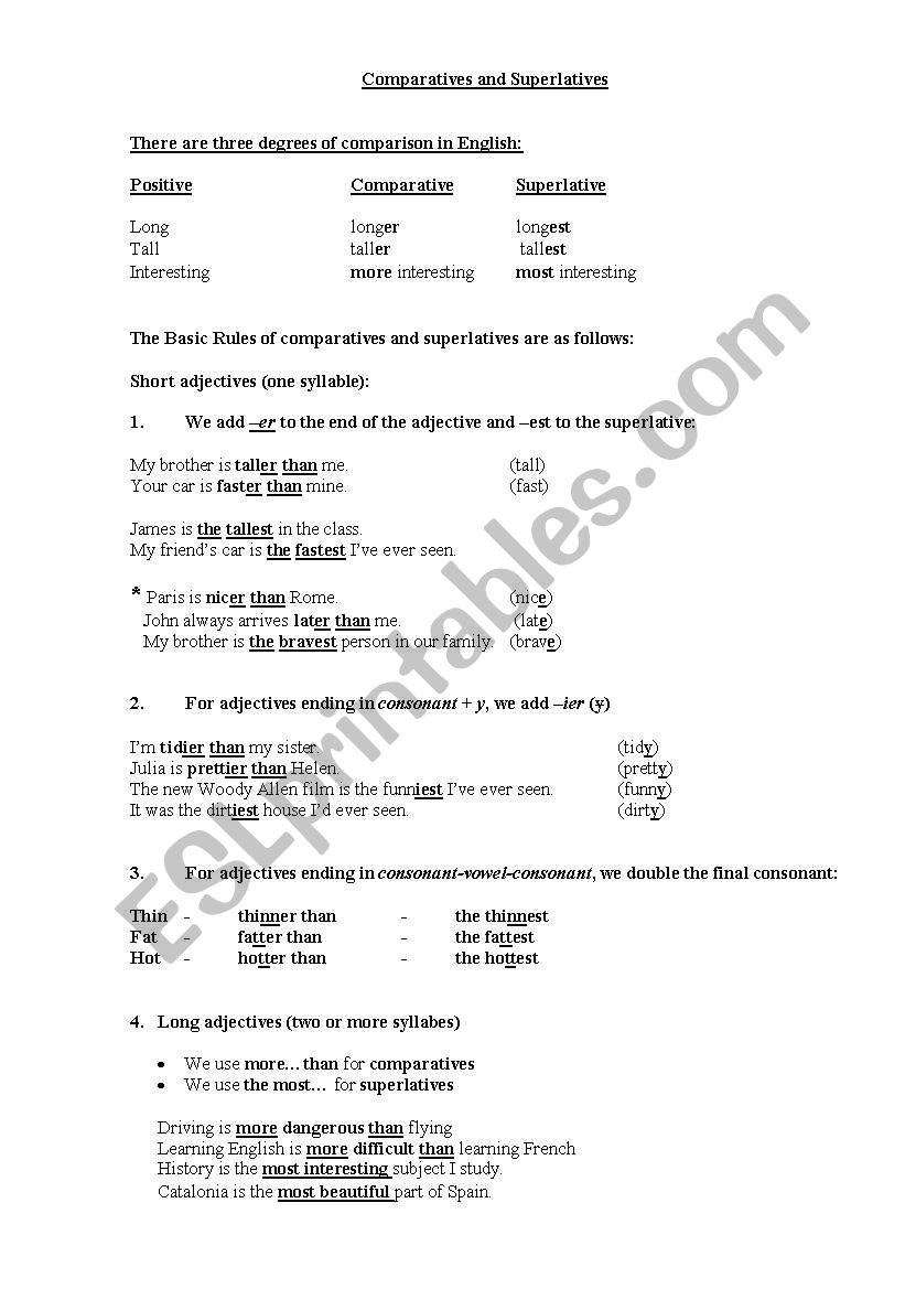 Comparatives and Superlatives worksheet