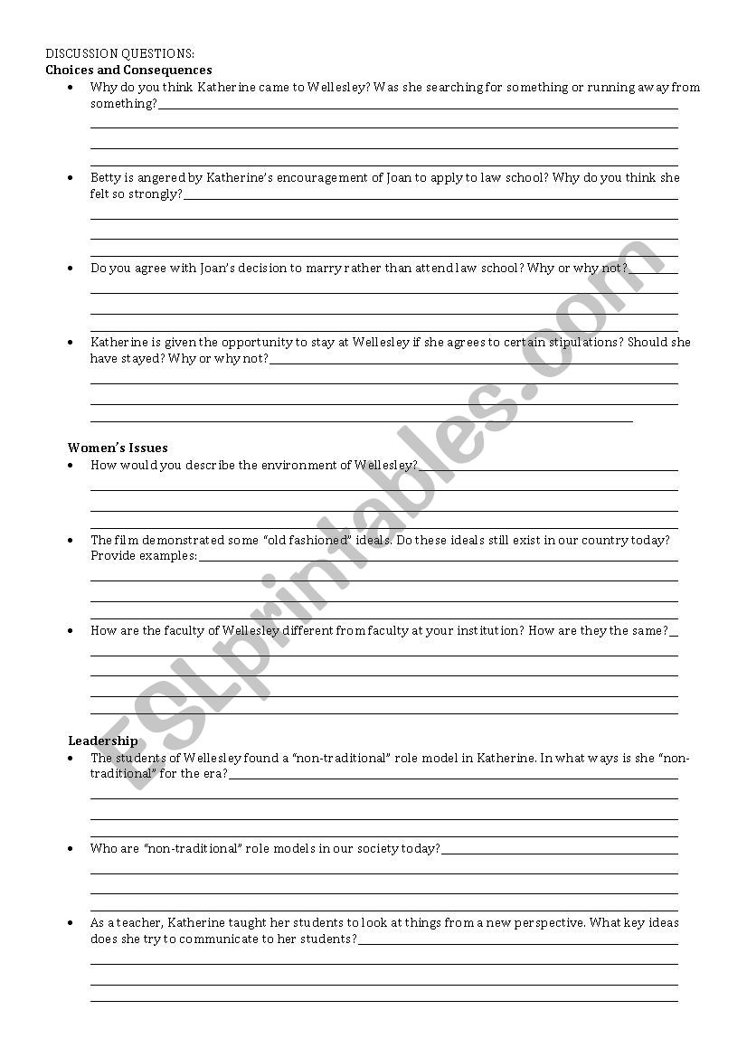 Mona Lisa Smile worksheet