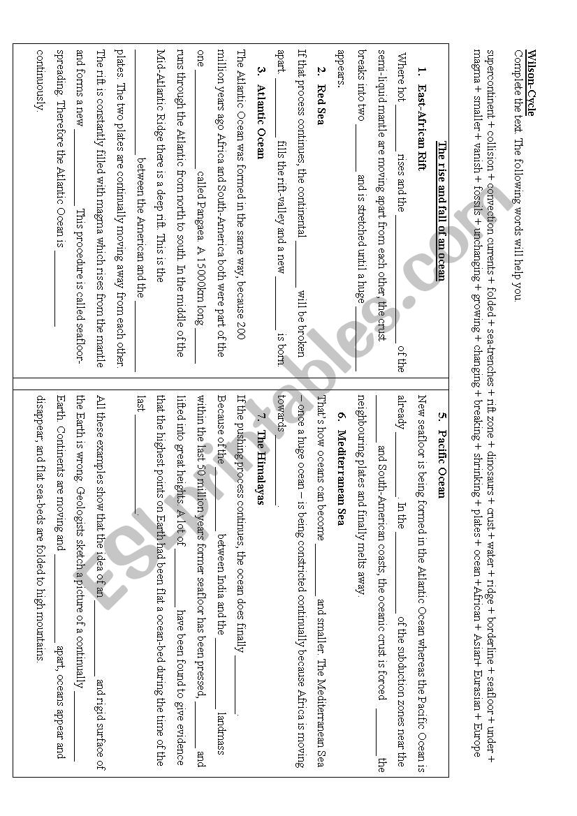 The rise and fall of an ocean worksheet