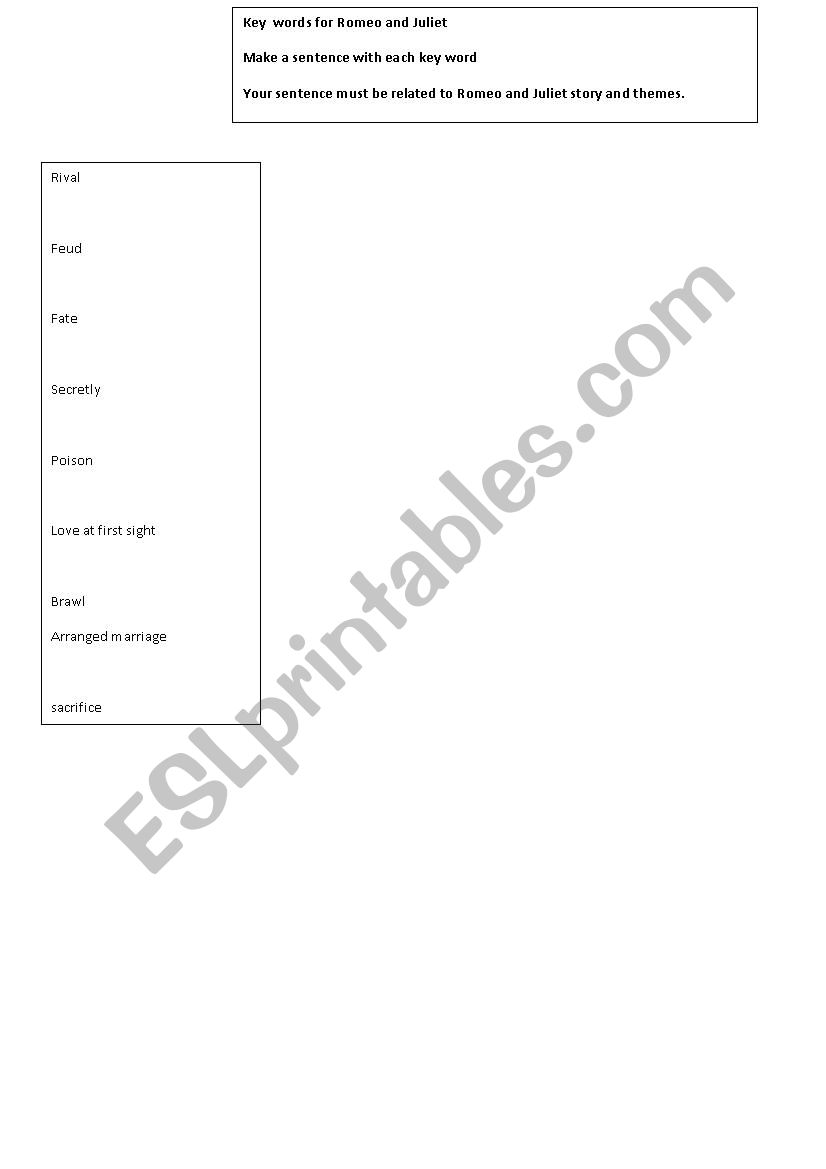 Romeo and Juliet worksheet