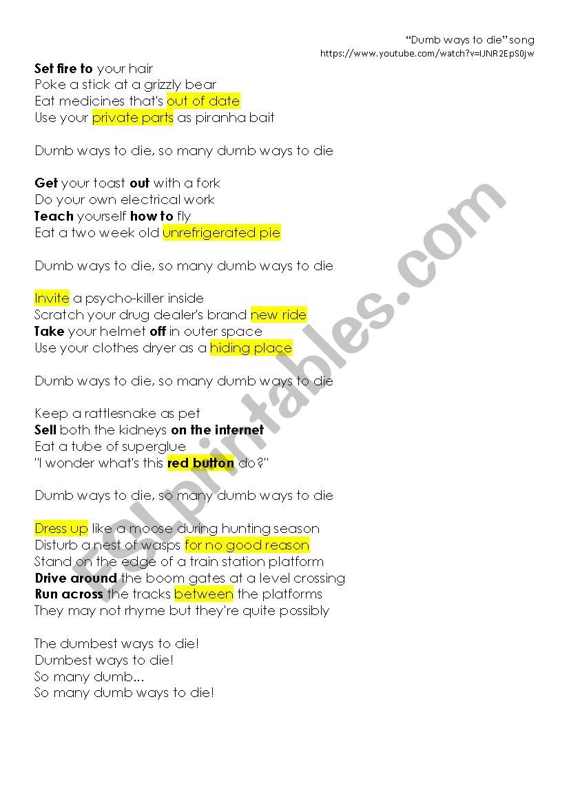 dumb-ways-to-die-esl-worksheet-by-xtina-tutor