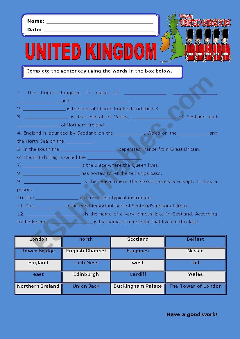 United Kingdom:1 worksheet