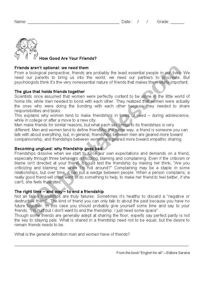 How good are your friends? worksheet