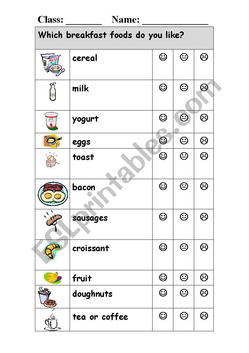 food worksheet