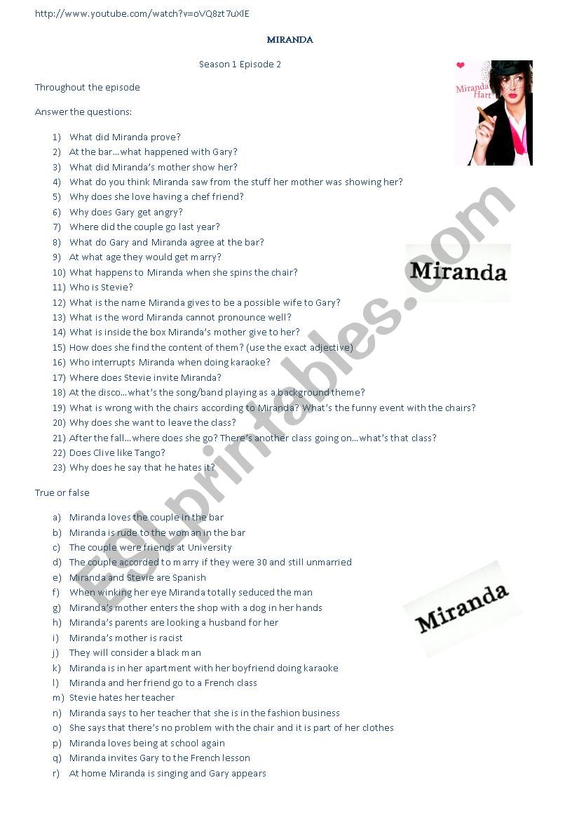 Miranda Hart worksheet