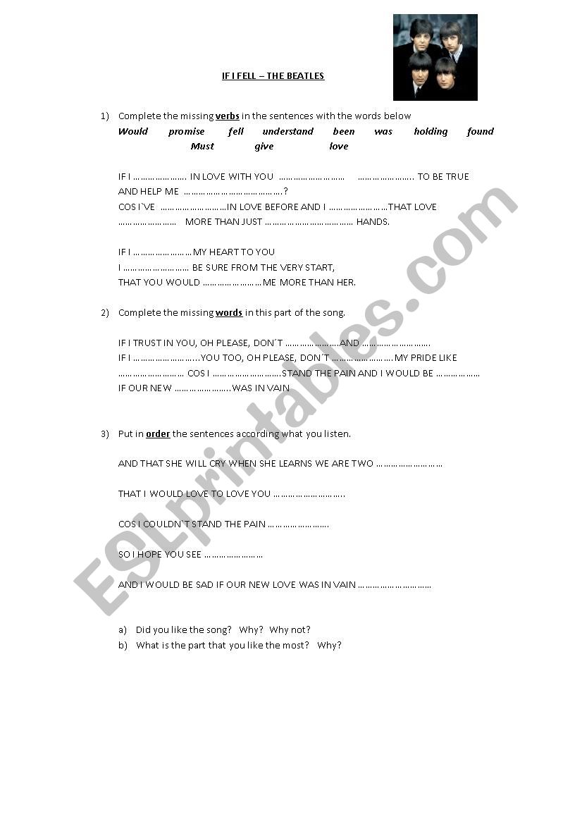 If I fell - The Beatles worksheet